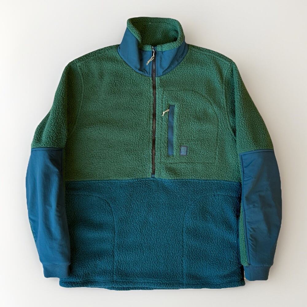 Topo Designs Mountain Fleece Pullover Large Green 1/2 Zip Jacket Outerwear
